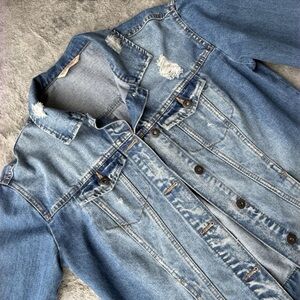 Highway Jeans Denim Jacket Women’s Small Blue Distressed Button Front Pockets‎
